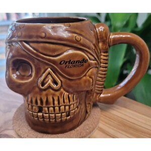 Pirate Skull Ceramic Mug Pirate Stein A Gift Corp Orlando FL Eye Patch Brown